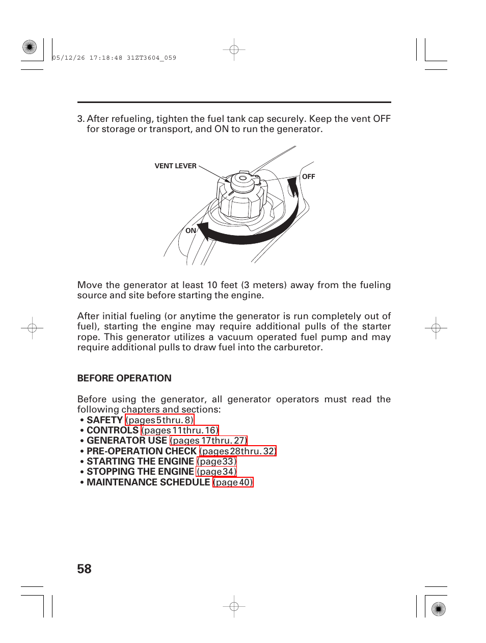 Before operation | HONDA EU1000i User Manual | Page 60 / 71