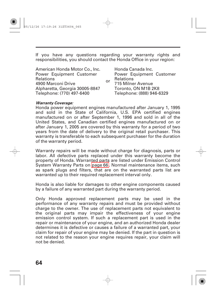 HONDA EU1000i User Manual | Page 66 / 71