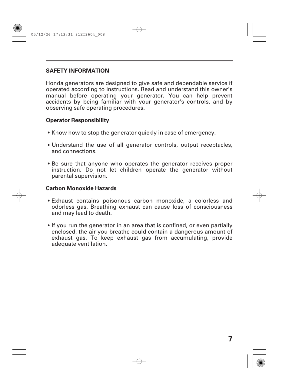 Safety information | HONDA EU1000i User Manual | Page 9 / 71