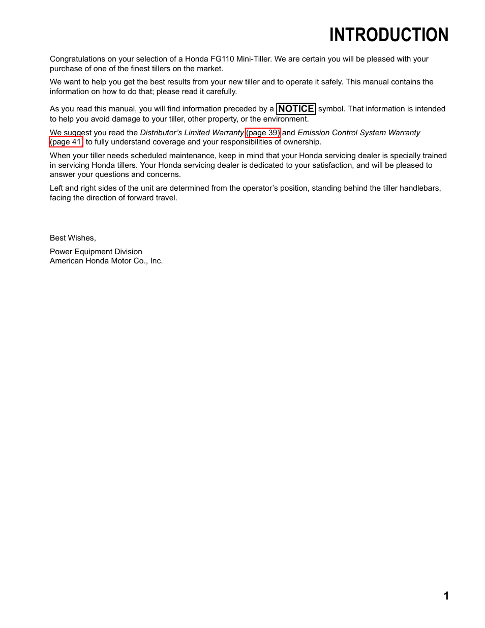 Introduction | HONDA FG110 User Manual | Page 3 / 48