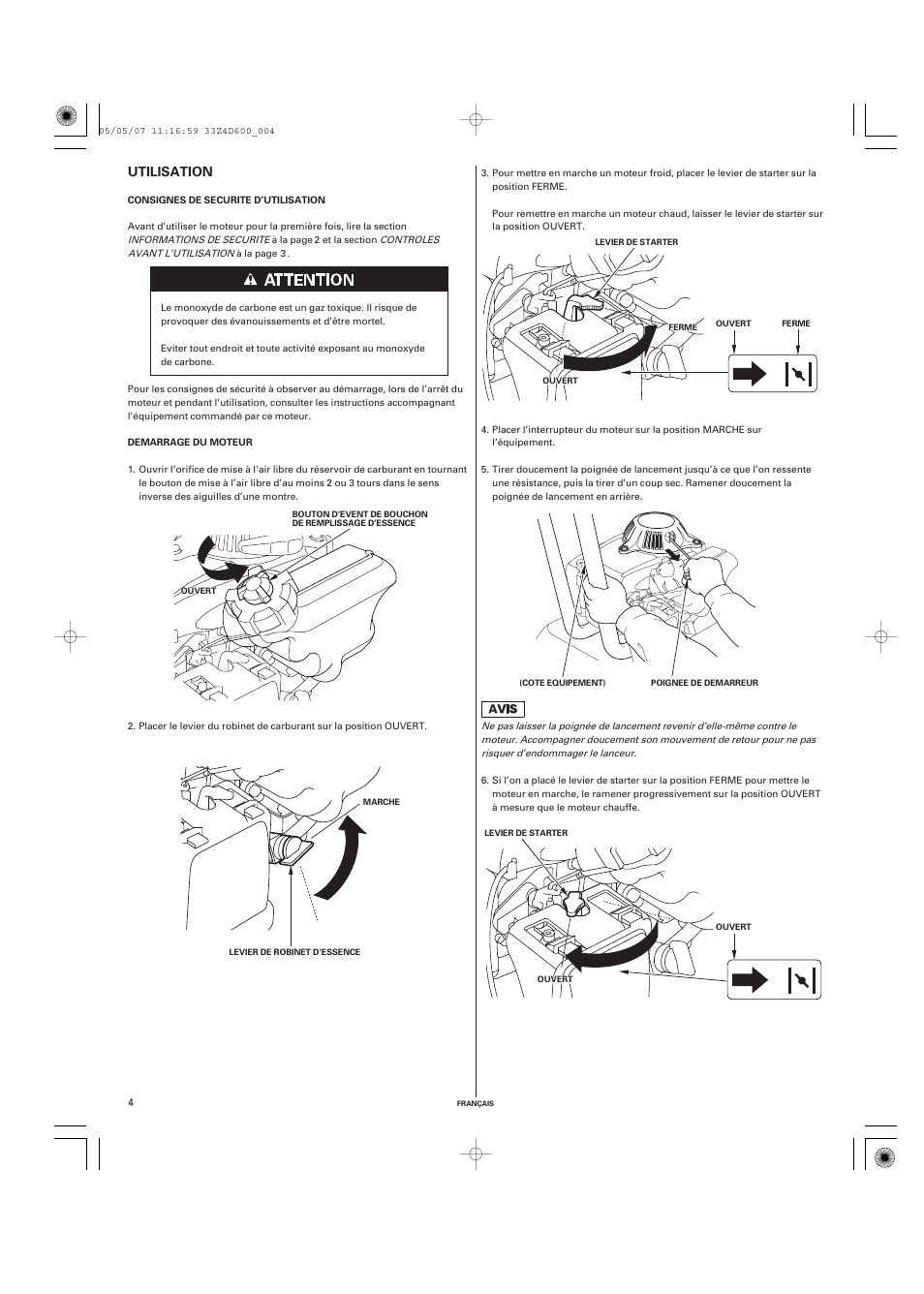 Utilisation | HONDA GXV50 User Manual | Page 20 / 48