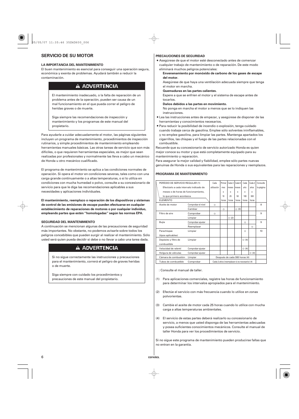 Servicio de su motor | HONDA GXV50 User Manual | Page 38 / 48