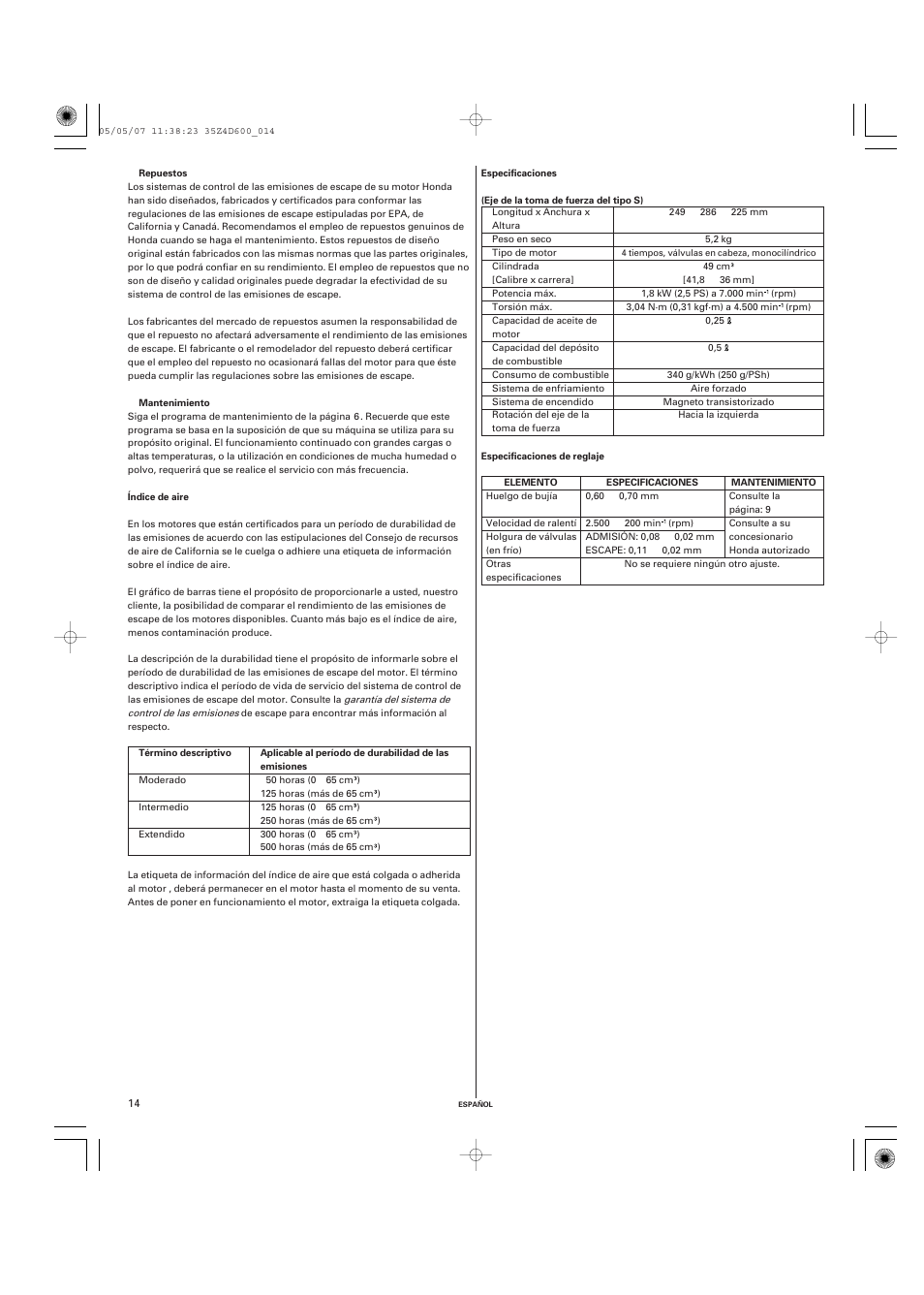 HONDA GXV50 User Manual | Page 46 / 48