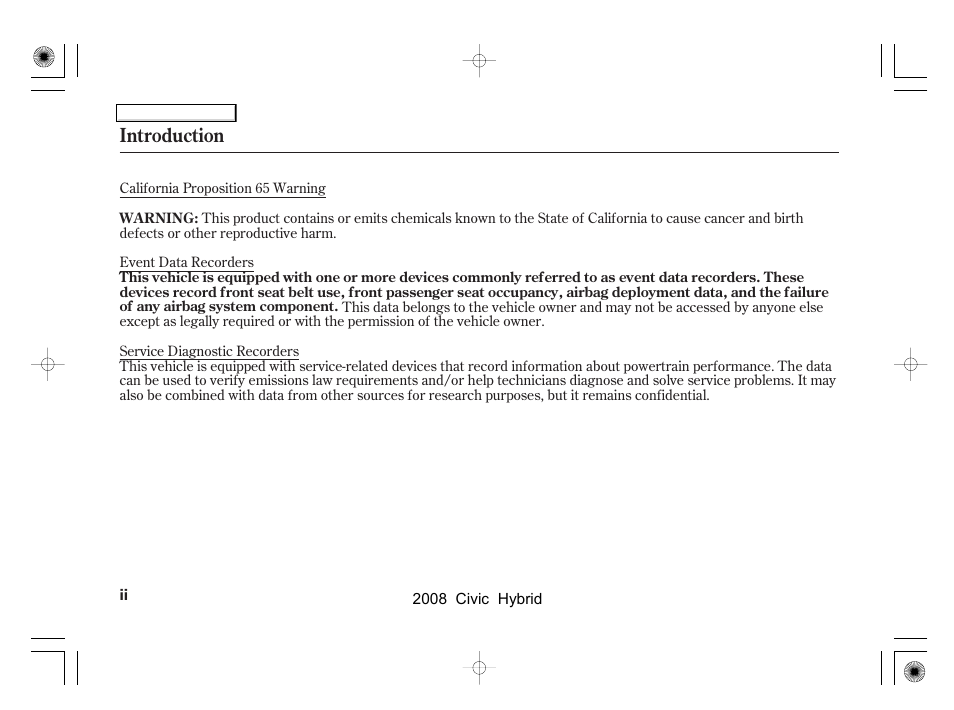 Introduction | HONDA 2008 Civic Hybrid User Manual | Page 2 / 300