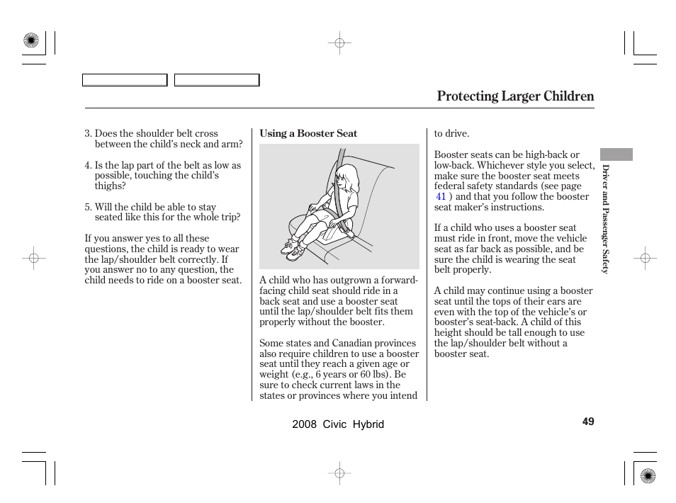 Protecting larger children | HONDA 2008 Civic Hybrid User Manual | Page 52 / 300