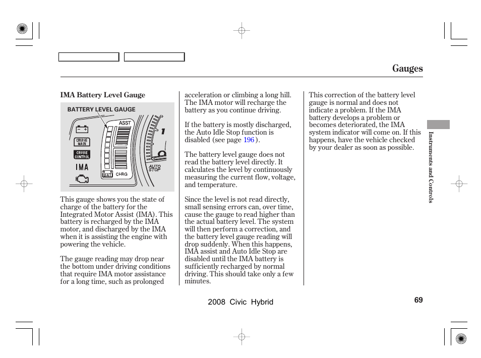 Gauges | HONDA 2008 Civic Hybrid User Manual | Page 72 / 300