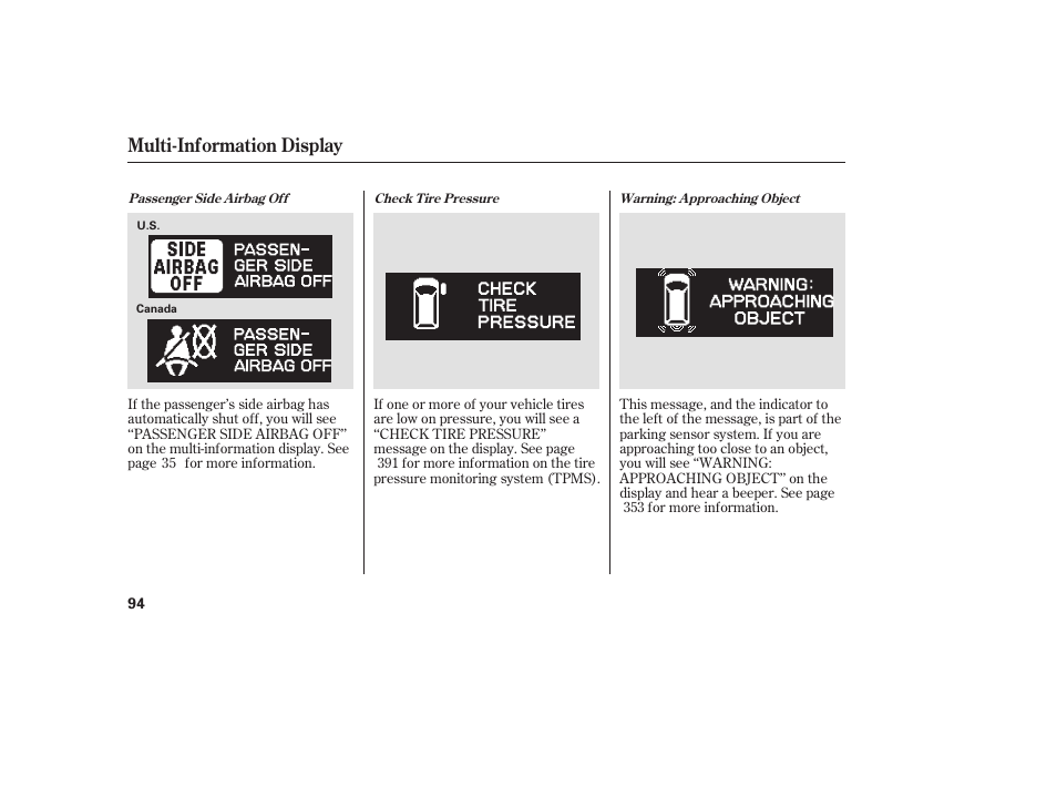 Multi-information display | HONDA 2008 Odyssey User Manual | Page 100 / 526