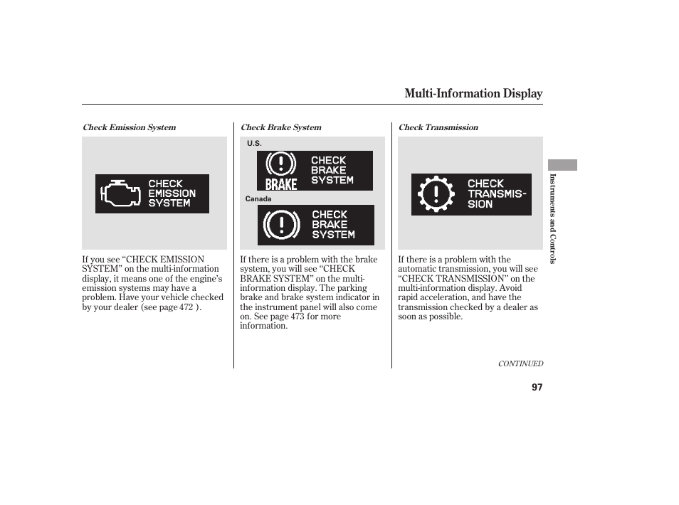 Multi-information display | HONDA 2008 Odyssey User Manual | Page 103 / 526