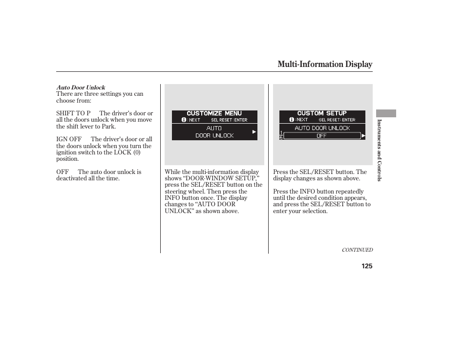 Multi-information display | HONDA 2008 Odyssey User Manual | Page 131 / 526