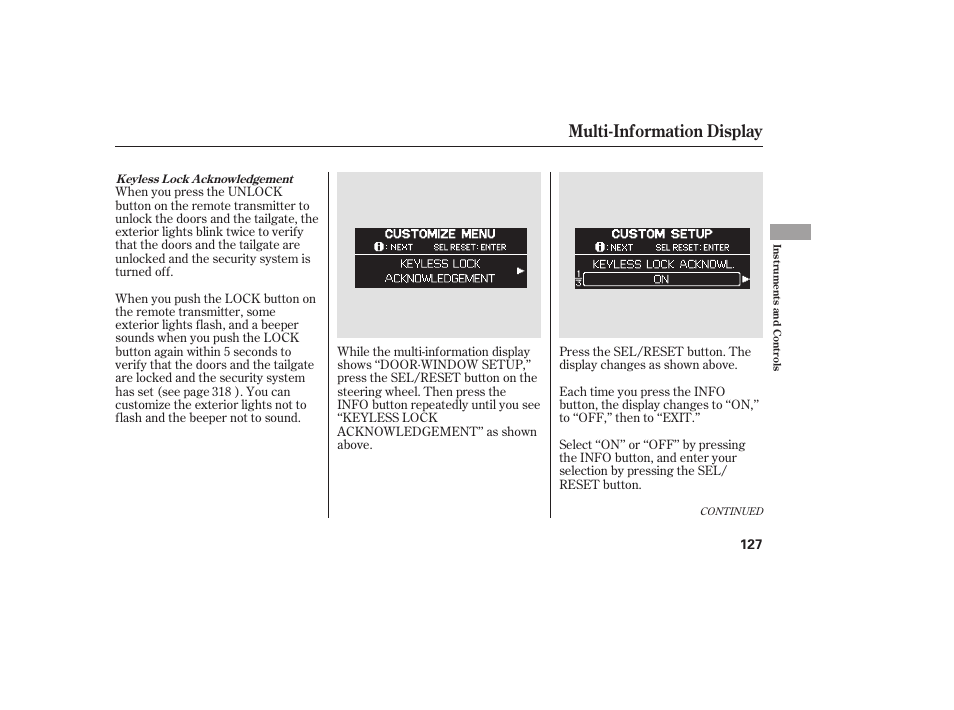 Multi-information display | HONDA 2008 Odyssey User Manual | Page 133 / 526