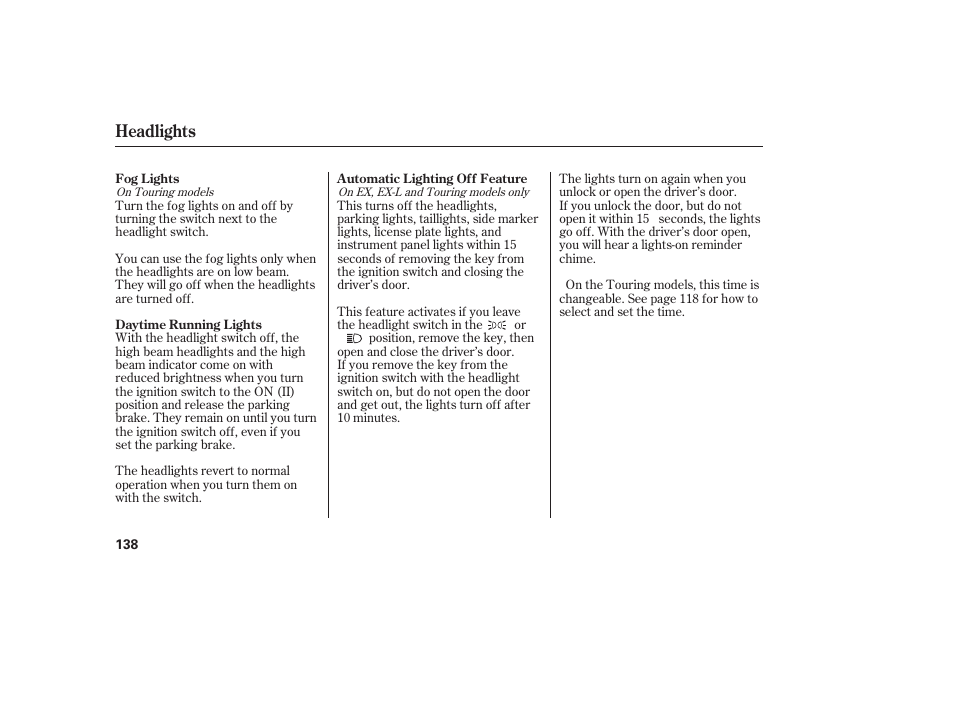 Headlights | HONDA 2008 Odyssey User Manual | Page 144 / 526