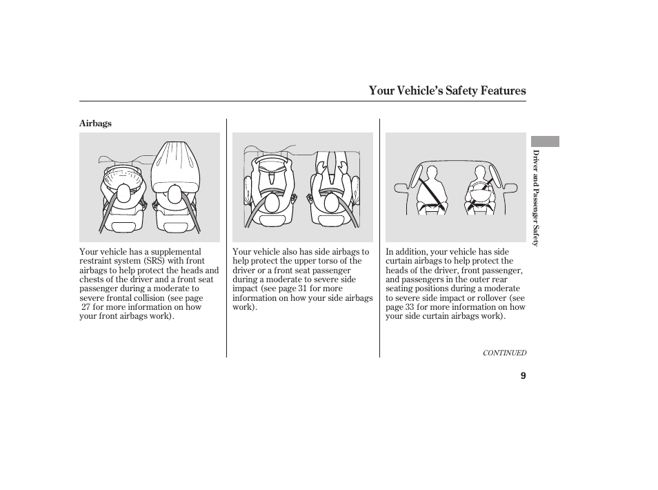 Your vehicle’s safety features | HONDA 2008 Odyssey User Manual | Page 15 / 526