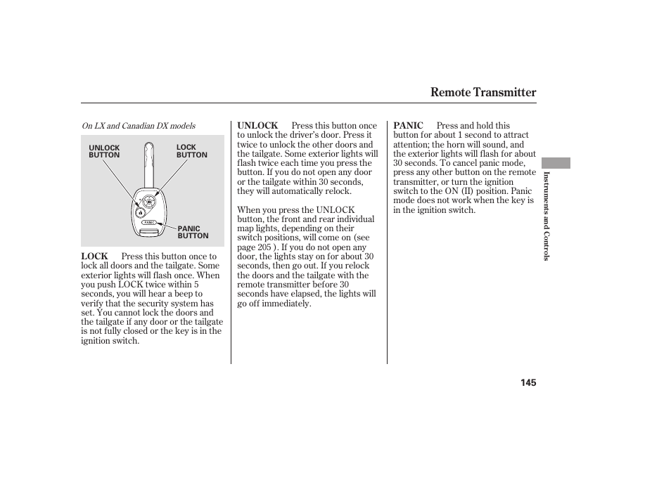 Remote transmitter | HONDA 2008 Odyssey User Manual | Page 151 / 526