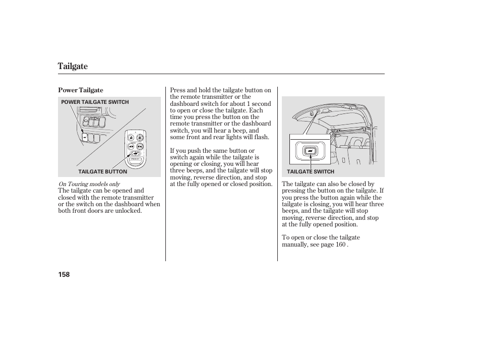 Tailgate | HONDA 2008 Odyssey User Manual | Page 164 / 526