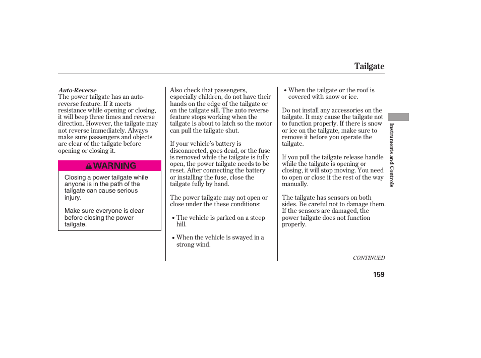 Tailgate | HONDA 2008 Odyssey User Manual | Page 165 / 526