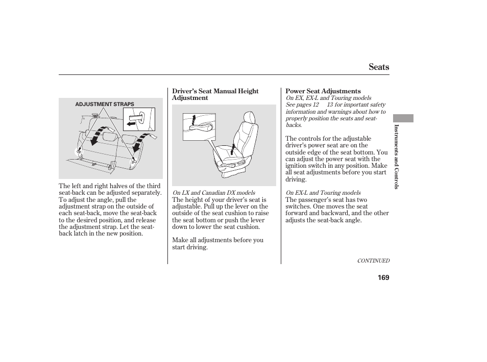 Seats | HONDA 2008 Odyssey User Manual | Page 175 / 526