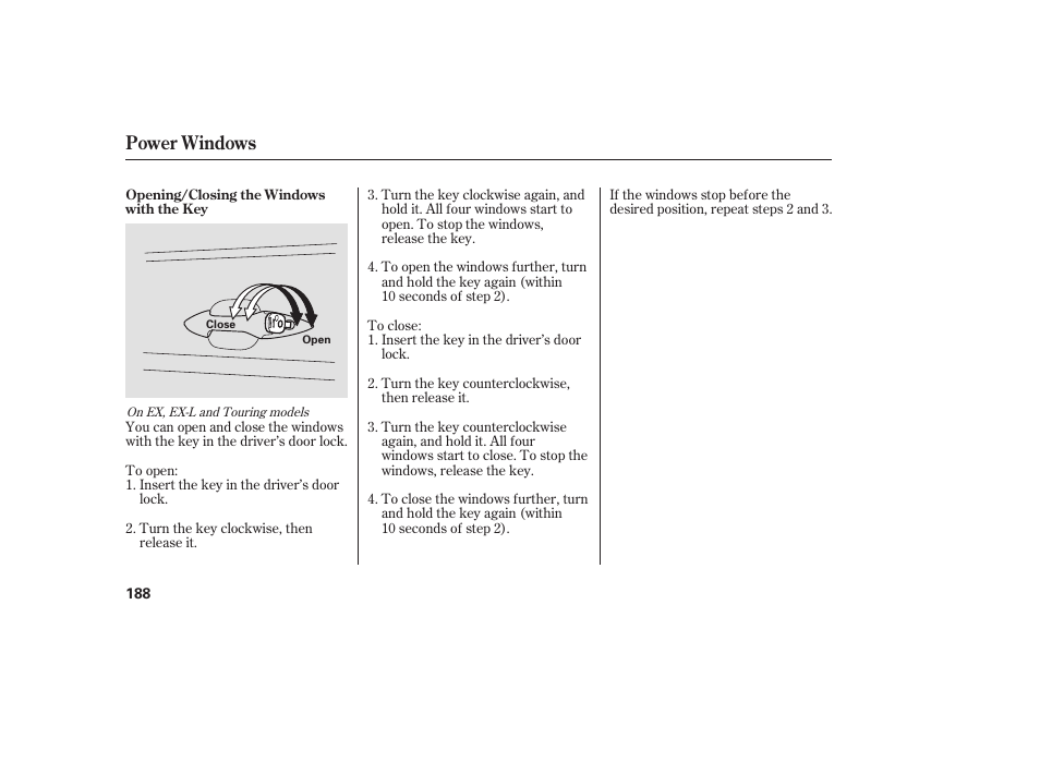 Power windows | HONDA 2008 Odyssey User Manual | Page 194 / 526