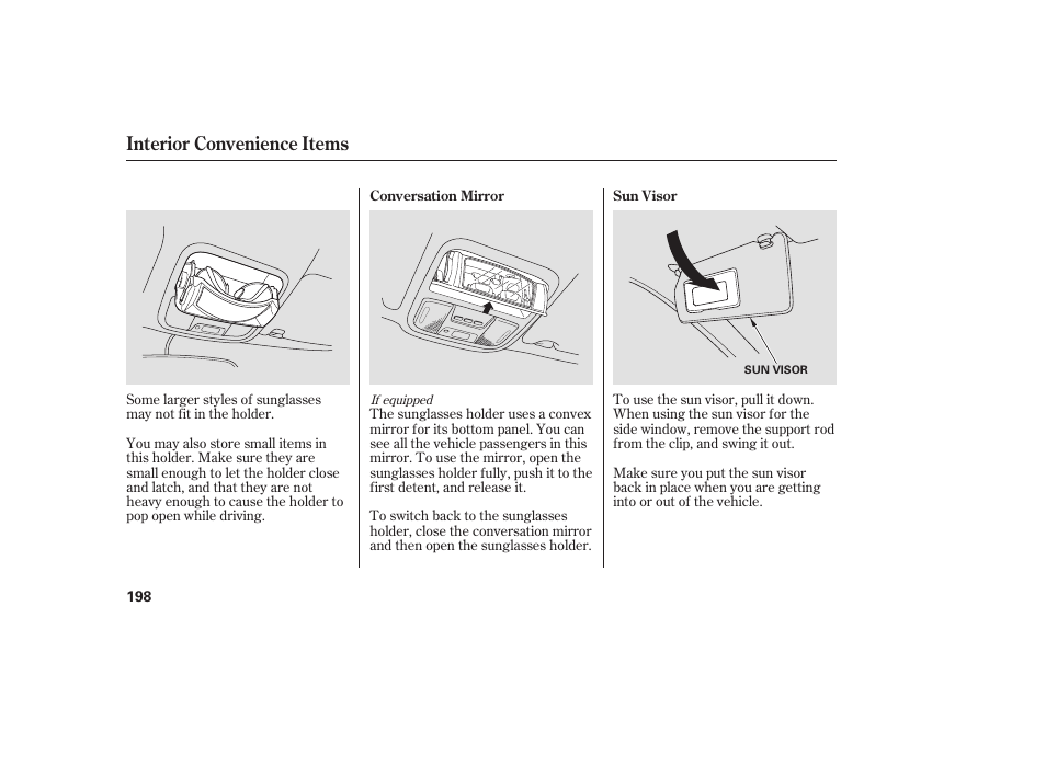 Interior convenience items | HONDA 2008 Odyssey User Manual | Page 204 / 526