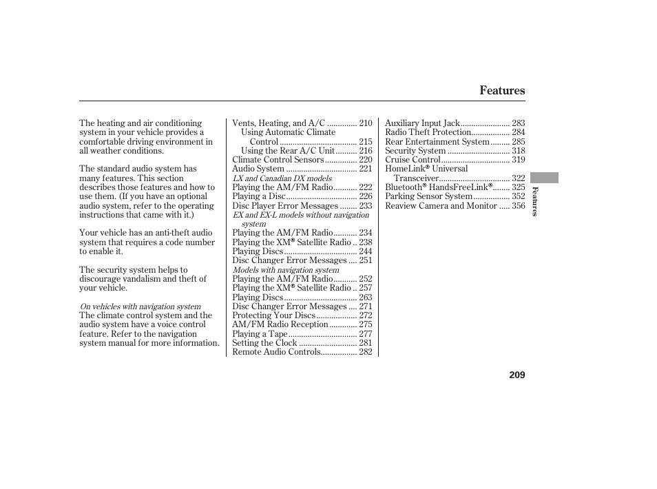 Features | HONDA 2008 Odyssey User Manual | Page 215 / 526