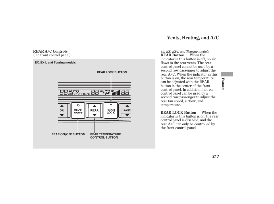 Vents, heating, and a/c | HONDA 2008 Odyssey User Manual | Page 223 / 526