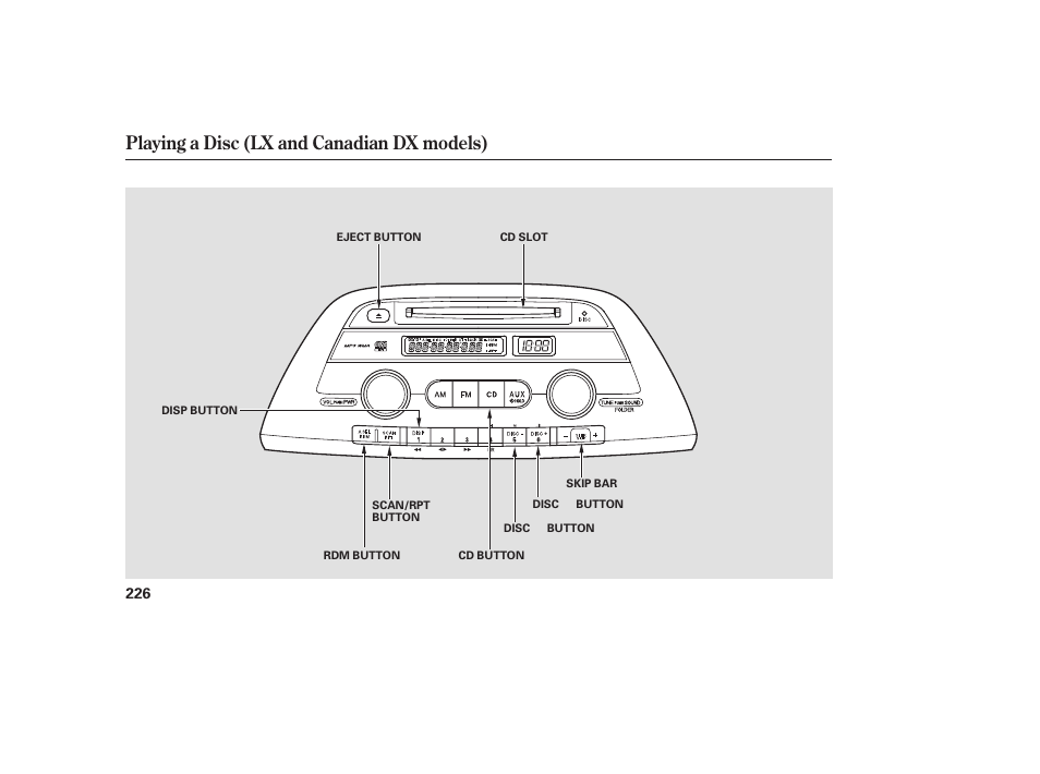 Playing a disc (lx and canadian dx models) | HONDA 2008 Odyssey User Manual | Page 232 / 526