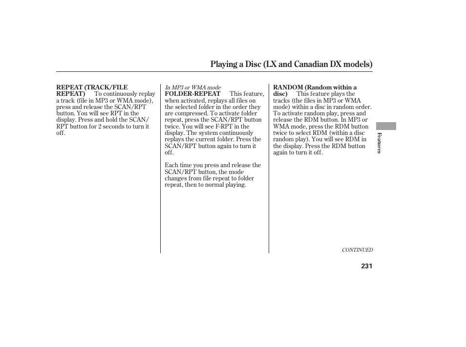 Playing a disc (lx and canadian dx models) | HONDA 2008 Odyssey User Manual | Page 237 / 526