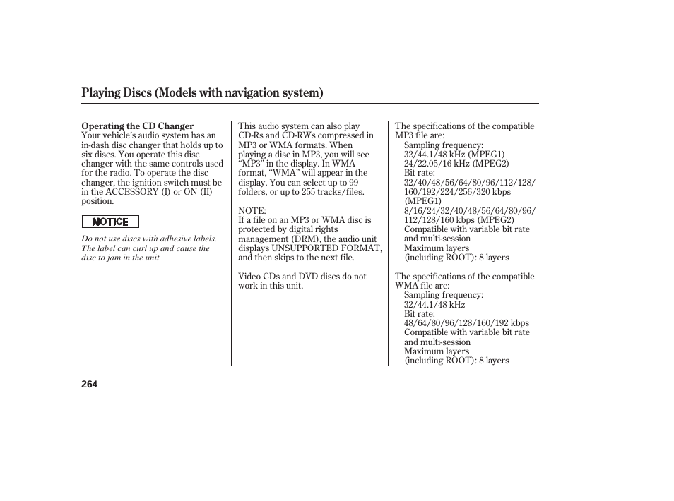 Playing discs (models with navigation system) | HONDA 2008 Odyssey User Manual | Page 270 / 526