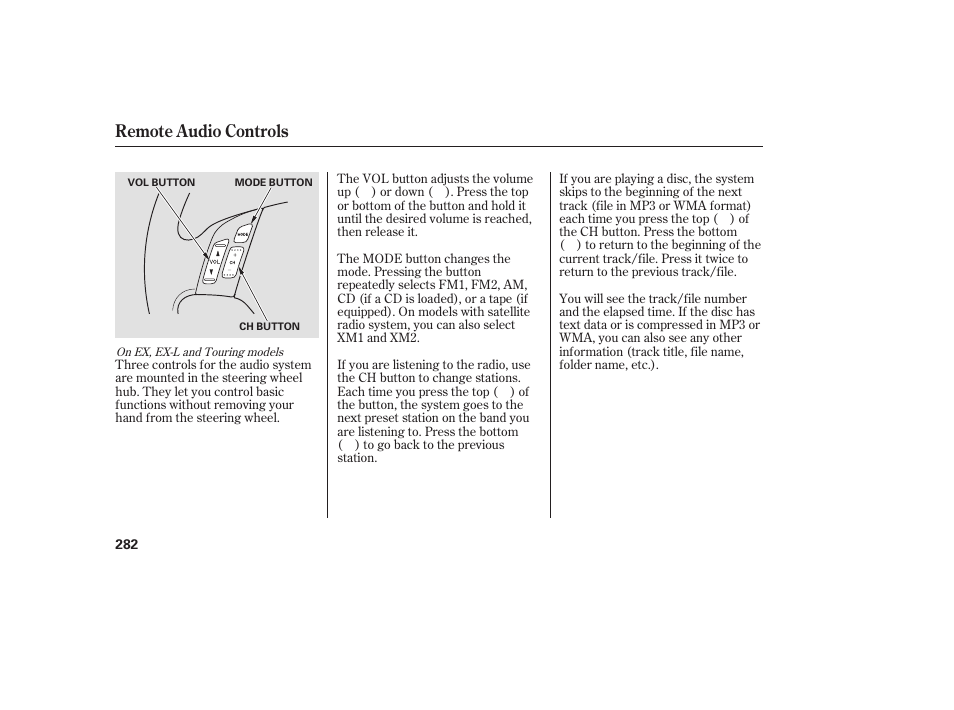 Remote audio controls | HONDA 2008 Odyssey User Manual | Page 288 / 526