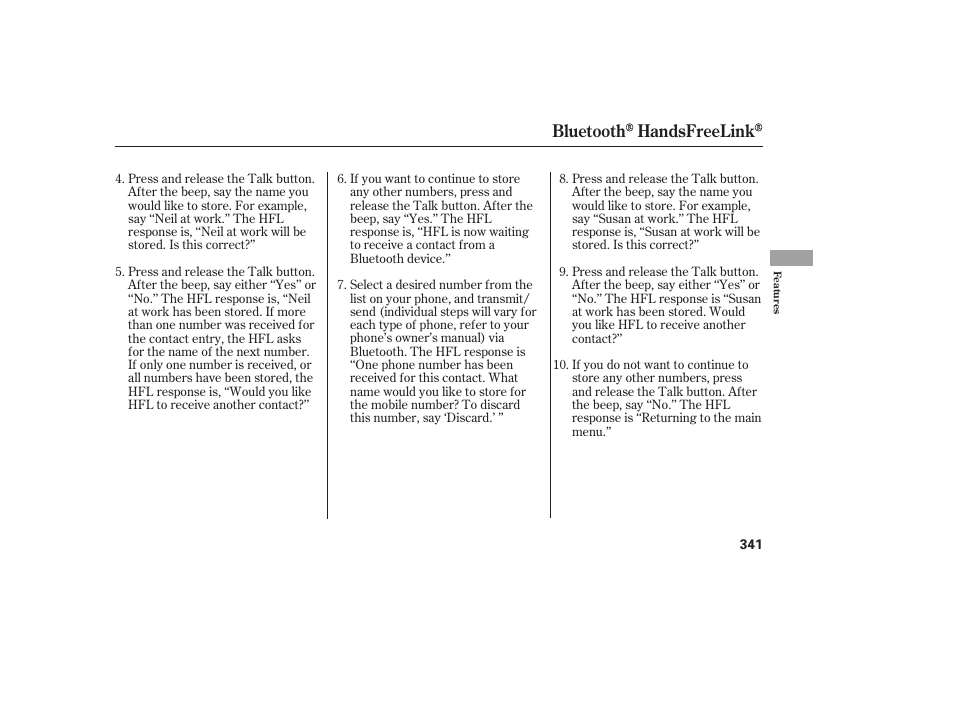 Bluetooth handsfreelink | HONDA 2008 Odyssey User Manual | Page 347 / 526