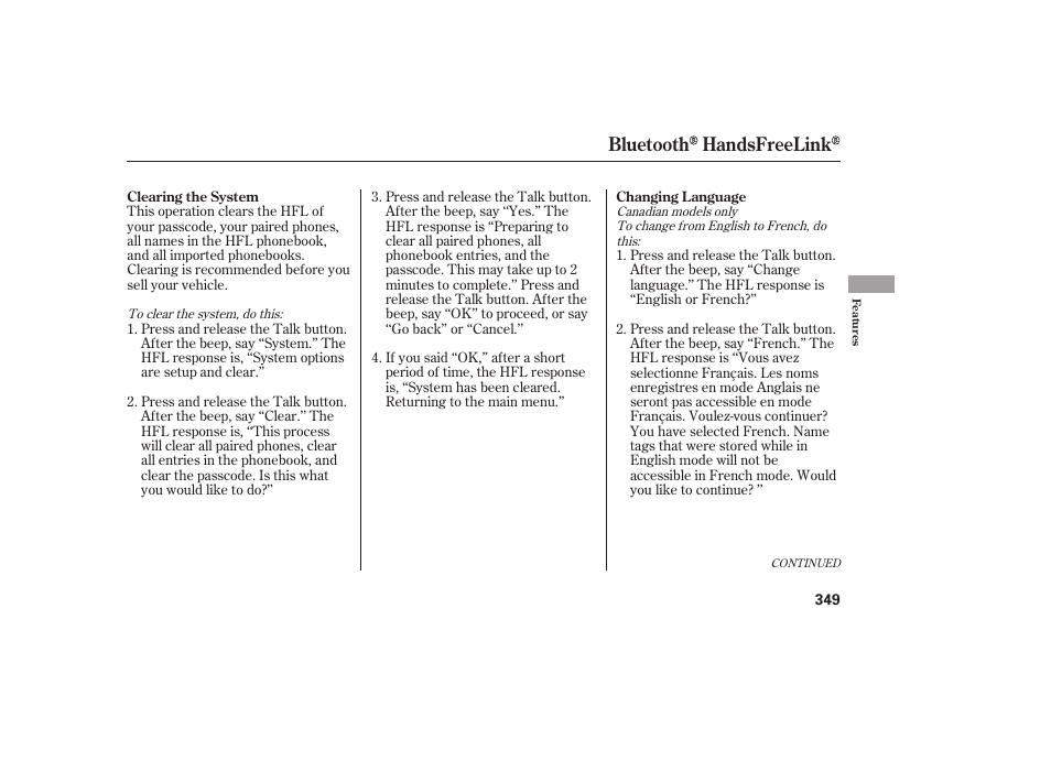 Bluetooth handsfreelink | HONDA 2008 Odyssey User Manual | Page 355 / 526