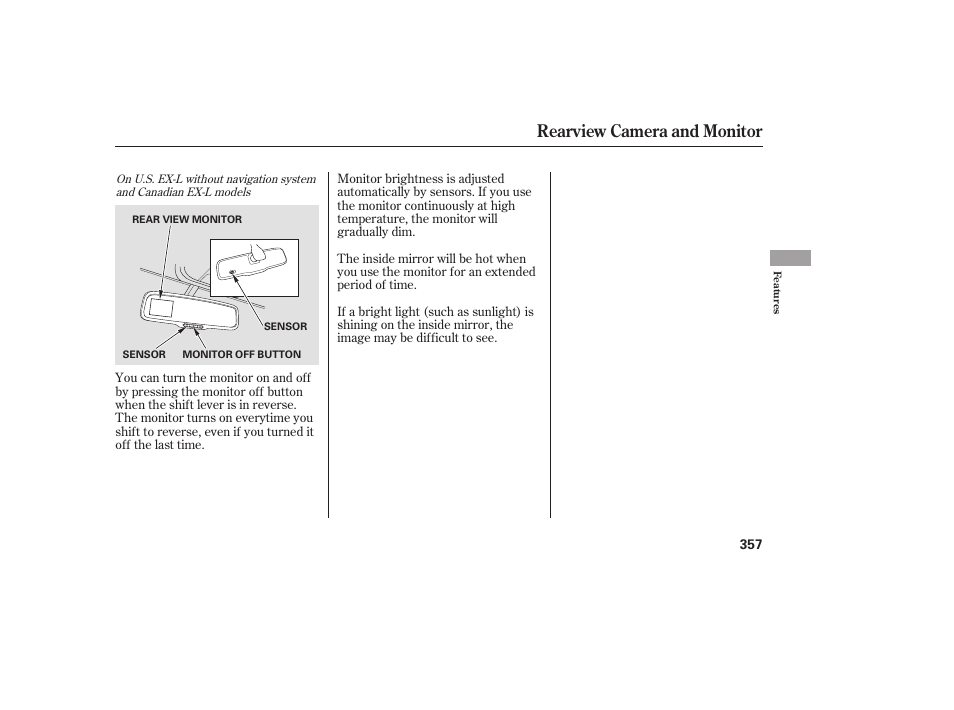 Rearview camera and monitor | HONDA 2008 Odyssey User Manual | Page 363 / 526