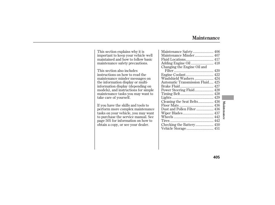 Maintenance | HONDA 2008 Odyssey User Manual | Page 411 / 526