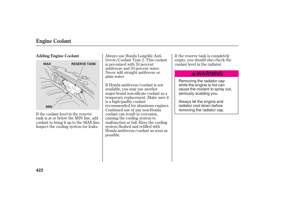 Engine coolant | HONDA 2008 Odyssey User Manual | Page 428 / 526