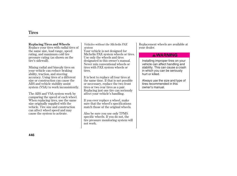 Tires | HONDA 2008 Odyssey User Manual | Page 452 / 526