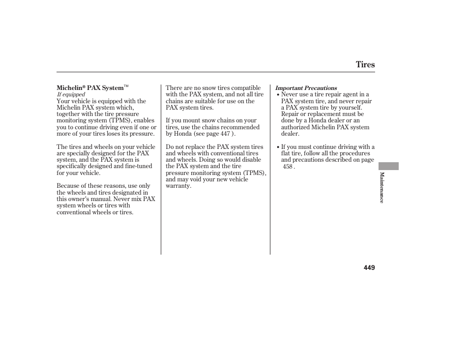 Tires | HONDA 2008 Odyssey User Manual | Page 455 / 526