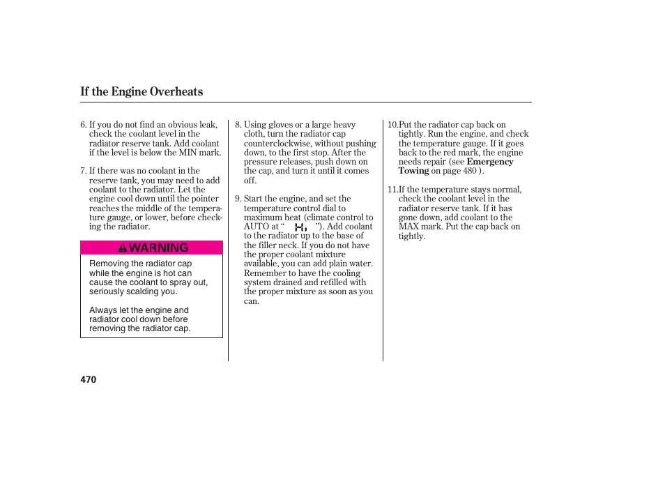 If the engine overheats | HONDA 2008 Odyssey User Manual | Page 476 / 526