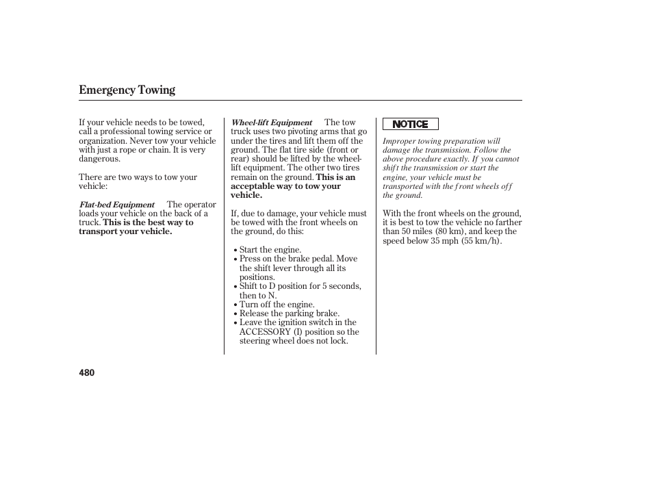 Emergency towing | HONDA 2008 Odyssey User Manual | Page 486 / 526