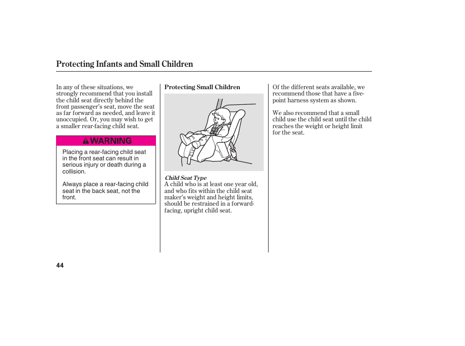 Protecting infants and small children | HONDA 2008 Odyssey User Manual | Page 50 / 526