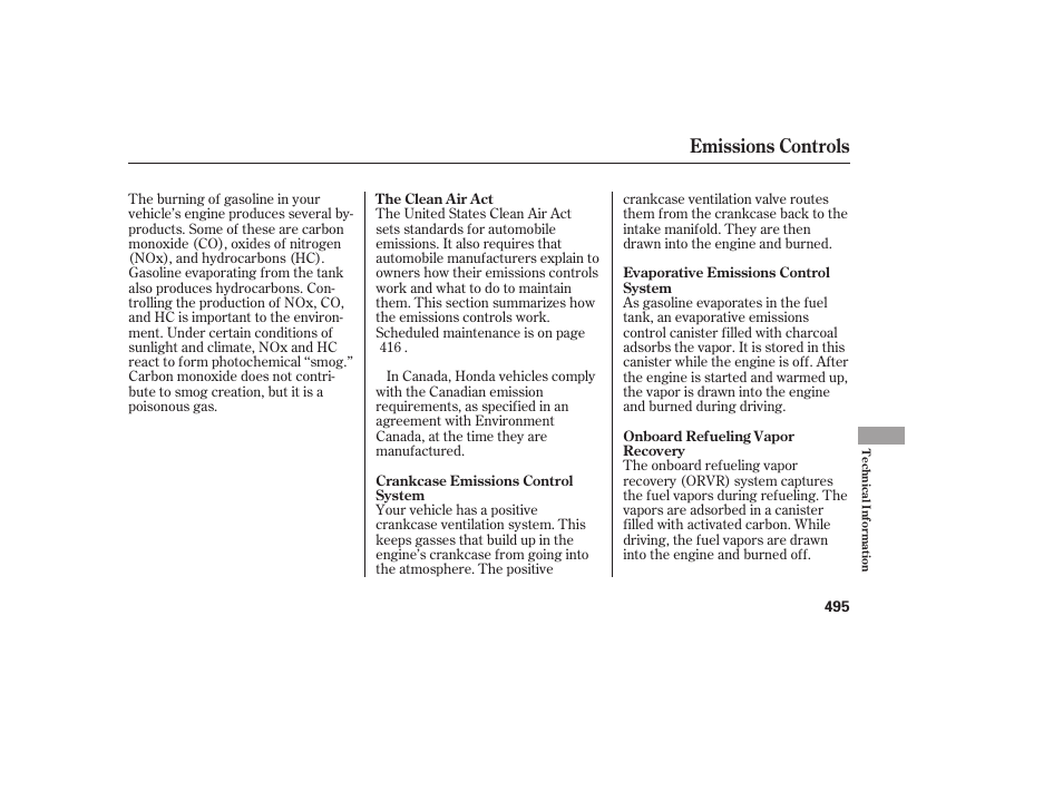 Emissions controls | HONDA 2008 Odyssey User Manual | Page 501 / 526