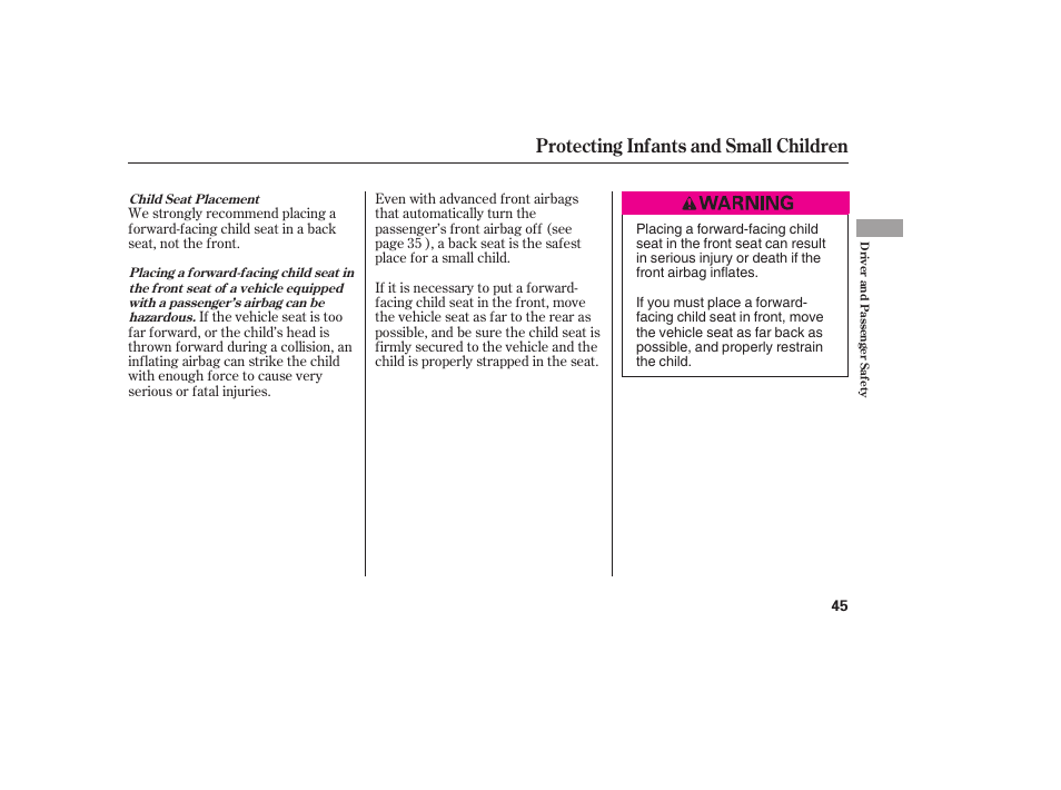 Protecting infants and small children | HONDA 2008 Odyssey User Manual | Page 51 / 526