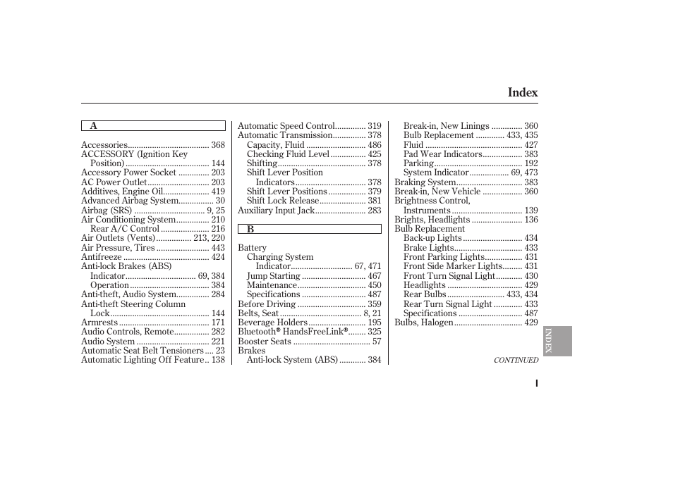 Index | HONDA 2008 Odyssey User Manual | Page 513 / 526