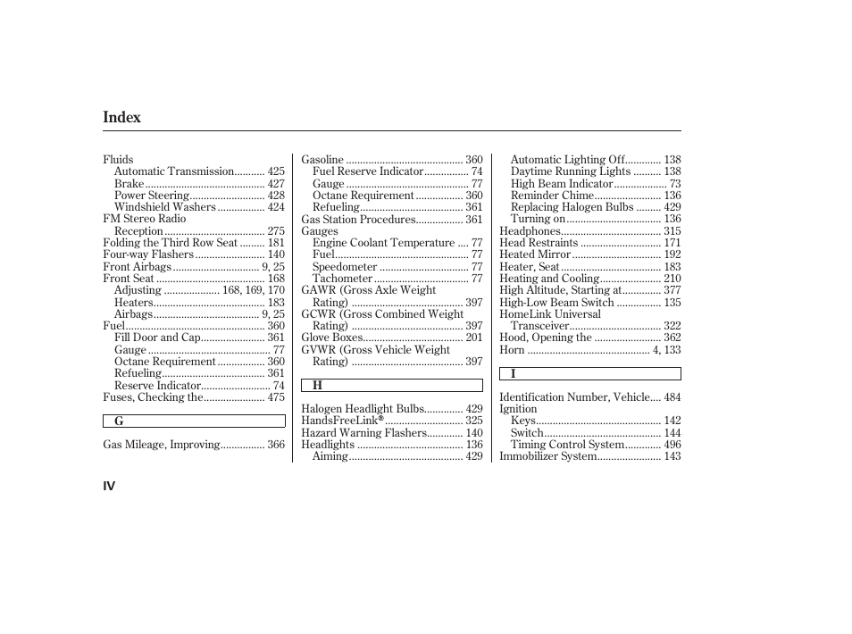 Index | HONDA 2008 Odyssey User Manual | Page 516 / 526