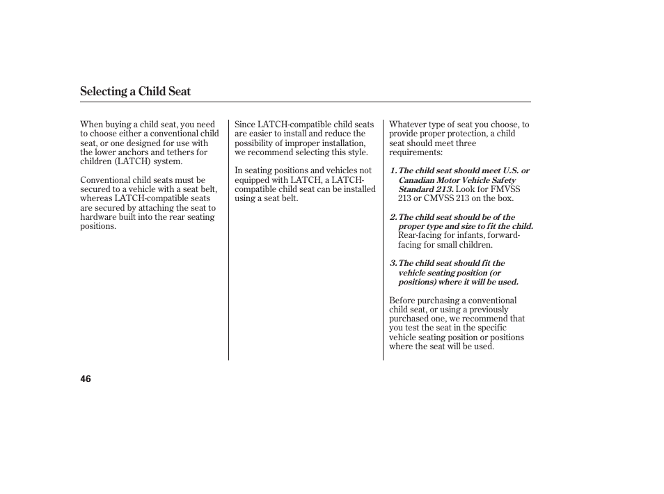 Selecting a child seat | HONDA 2008 Odyssey User Manual | Page 52 / 526