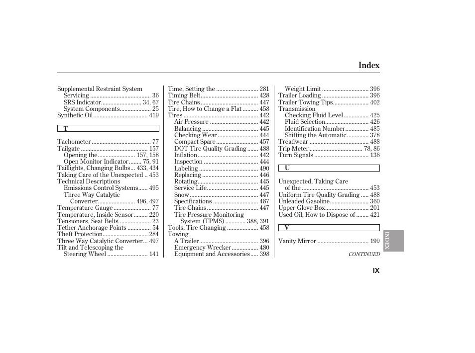Index | HONDA 2008 Odyssey User Manual | Page 521 / 526