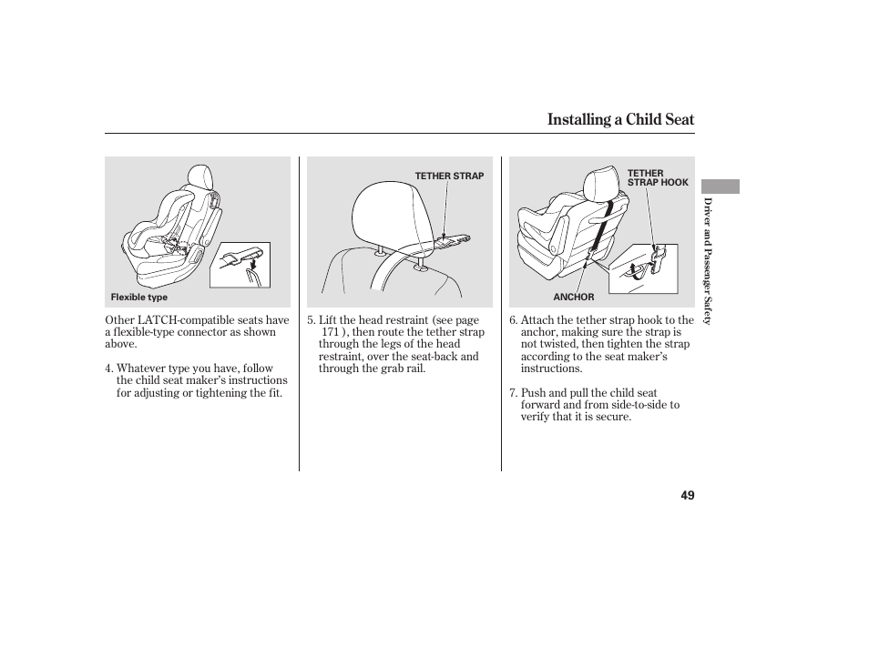 Installing a child seat | HONDA 2008 Odyssey User Manual | Page 55 / 526