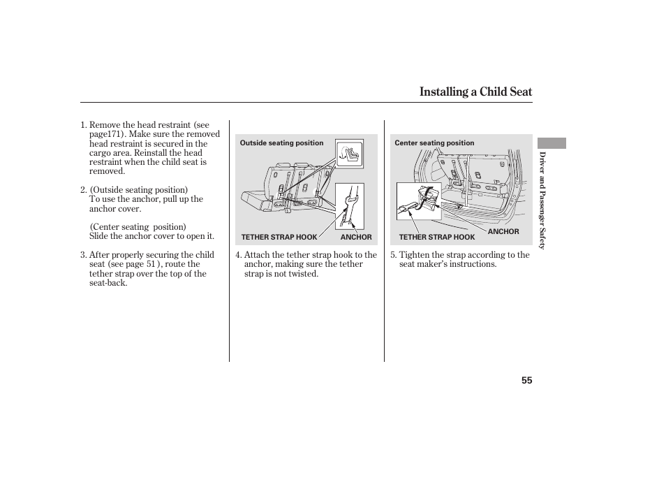 Installing a child seat | HONDA 2008 Odyssey User Manual | Page 61 / 526