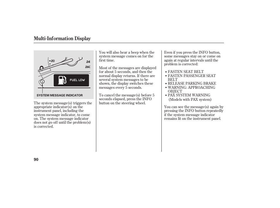 Multi-information display | HONDA 2008 Odyssey User Manual | Page 96 / 526