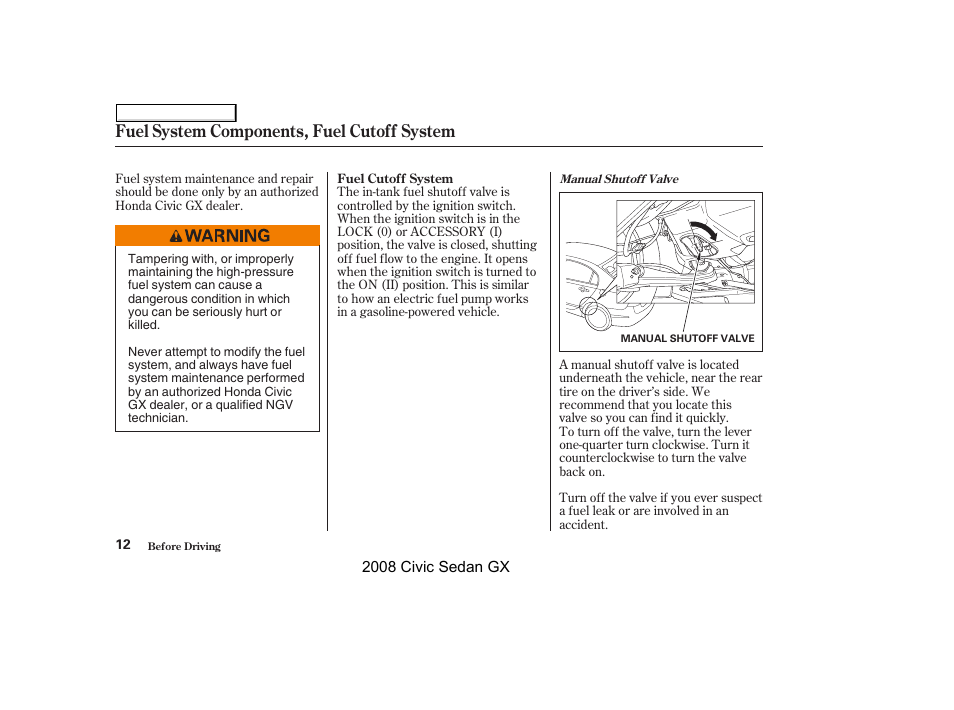 Fuel system components, fuel cutoff system | HONDA 2008 Civic GX User Manual | Page 12 / 35