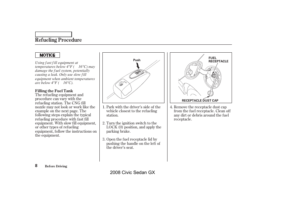 Refueling procedure | HONDA 2008 Civic GX User Manual | Page 8 / 35