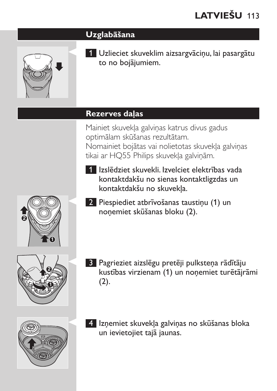 Īpaši rūpīga tīrīšana, Trimmeris (visiem modeļiem, izņemot hq6920), Latviešu | Philips HQ 6990 User Manual | Page 113 / 206